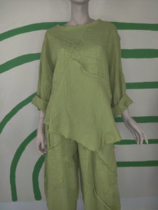 Green Linen with Cotton Patch