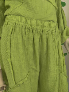 Green Linen with Cotton Patch Pant