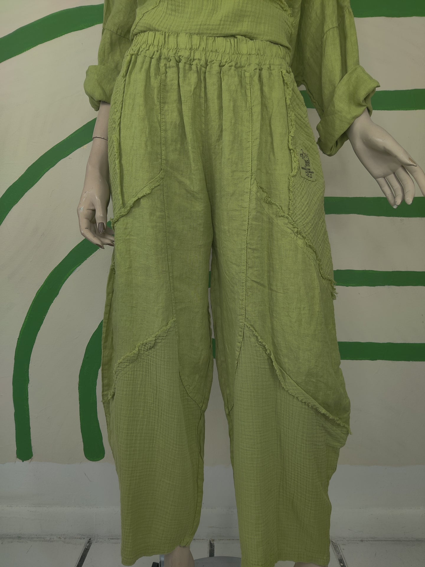 Green Linen with Cotton Patch Pant